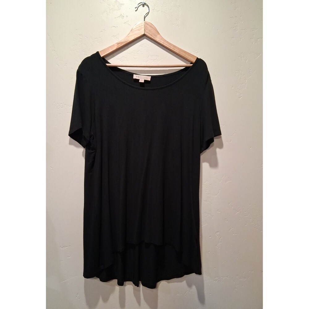 Philosophy Wmn's Plus Sz 1X Solid Black High Low Tunic Clean Girl Mature Career